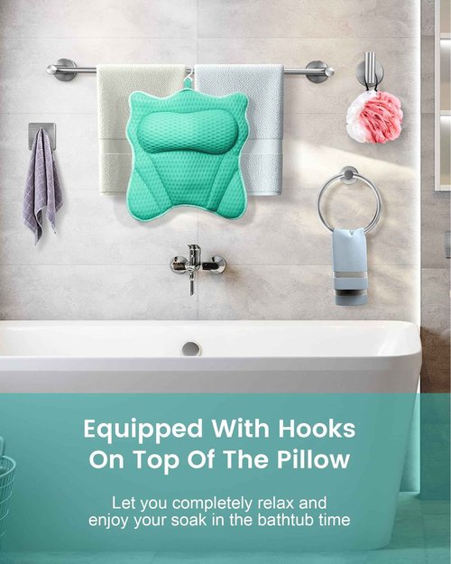 MTDLYICE Bath Pillow, Bath Pillows for Tub Neck and Back Support, Soft 4D Air Mesh Bathtub Pillow 16.5 x 17.3 INCH, with 6 Powerful Suction Cups, Bath Accessories Relaxing Gifts for Women (Lake Blue)