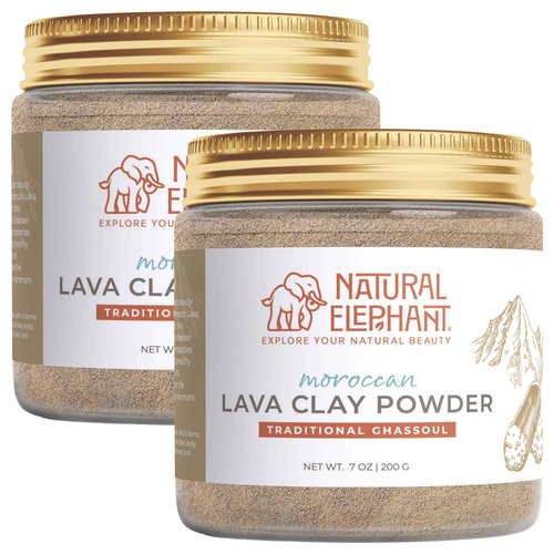Natural Elephant Ghassoul (Rhassoul) Moroccan Lava Clay Powder | 100% Pure & Natural Face & Body Mask Powder | 200g Jar Pack of 2 7oz Jars