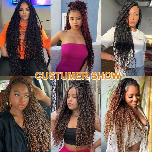 COOKOO Natural Black Faux Locs 30 Inch Crochet Hair for Women - 8 Pack, Pre-Looped Goddess Loc Extensions with Curly Ends - Boho Style Synthetic Hair
