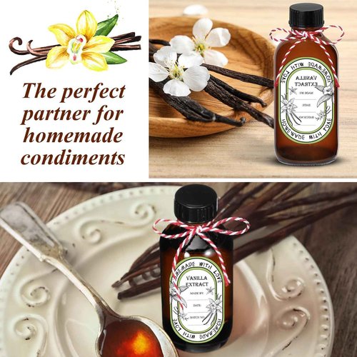 12 Pack 2 oz Vanilla Extract Bottles with Black Poly Cone Caps and 12 Pcs Vanilla Extract Stickers, 60ml Boston Round Sample Bottles for Homemade Vanilla Extract, Essential Oils, Herbal Medicine (2oz)