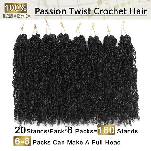 Boho Passion Twist Crochet Hair 20" - 8 Packs Black Pre Twisted Mini Yanky Twist Curly Senegalese Dreadlocks Extensions Pre-looped Soft Locs Braids for Women Synthetic