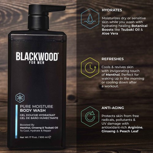 Blackwood For Men Active Man Daily Shampoo and Pure Moisture Body Wash - Sulfate Free, Paraben Free, & Cruelty Free (17 Oz)