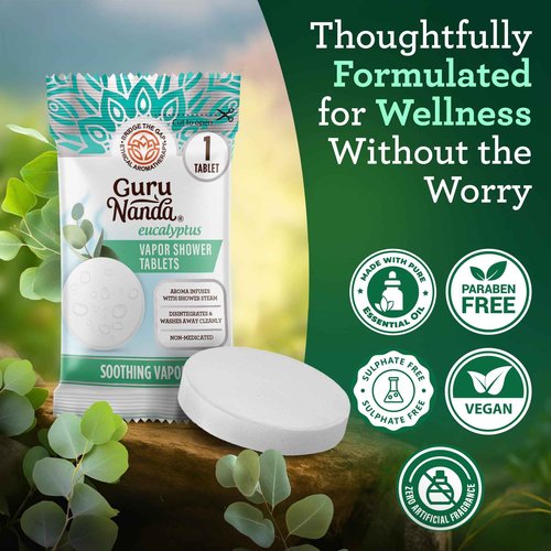 GuruNanda Eucalyptus Vapor Shower Tablets, Clean-Dissolving Aromatherapy Shower Steamers with Eucalyptus & Menthol, Promotes Relaxation, Ideal for Gifting, 30 Count
