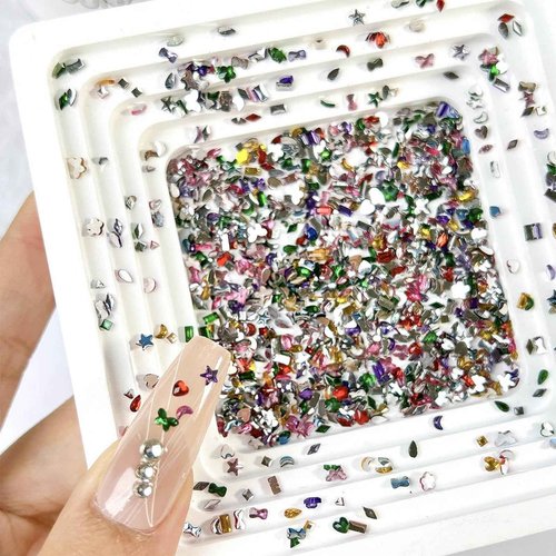 LBPEPAMZ 2000PCS Colorful Rhinestones Nail Art Charms Multi Shape Crystal Flat Back Nail Gems 3D Mini Heart Star Flower Nail Diamonds Kawaii Nail Crafts Acrylic Nail Rhinestone Diamonds for Women Nail