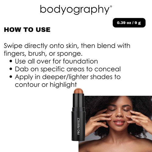 Bodyography Pro Perfect Foundation Stick - Demi-Matte Finish with A Natural Look - Enhancer for Concealing, Highlighting, and Contouring - Vitamin C & E (Sand)