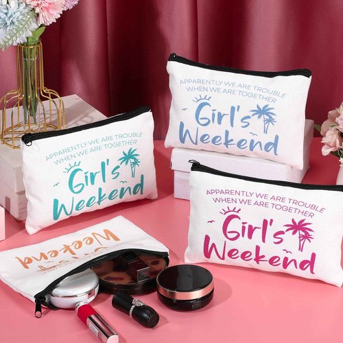 Paterr 8 Pcs Christmas Girls Weekend Gifts for Women 4 Girls Trip Makeup Bag 4 Weekend Tote Bag Friend Trip Gifts Vacation Bestie Friendship Favors Summer Cosmetic Zipper Goodie Pouch(Classic Color)