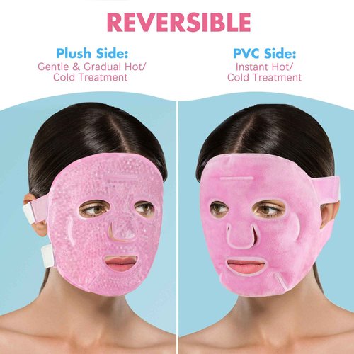 LotFancy Face Ice Pack, Reusable Ice Face Mask, Gel Bead Cold Face Eye Mask, Hot Cold Compress for Puffiness, Facial Routine, Post-Surgical Recovery, Headache, Skin Care, Post Laser Care (Pack of 2)