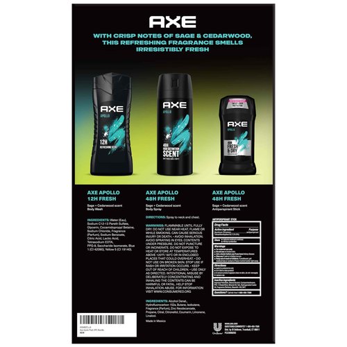 AXE Apollo Body Care Gift Set – Men’s Body Wash, Body Spray & Deodorant Set, Sage and Cedarwood (3 Piece Set)