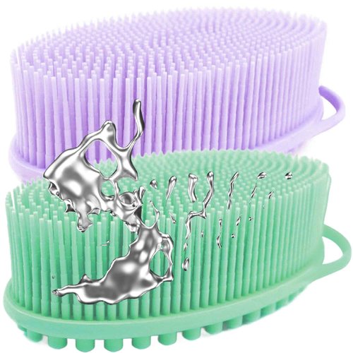 Avilana Silver-Infused Green and Lavender Silicone Body Scrubber Bundle - Serene and Soothing Dual-Tone Set