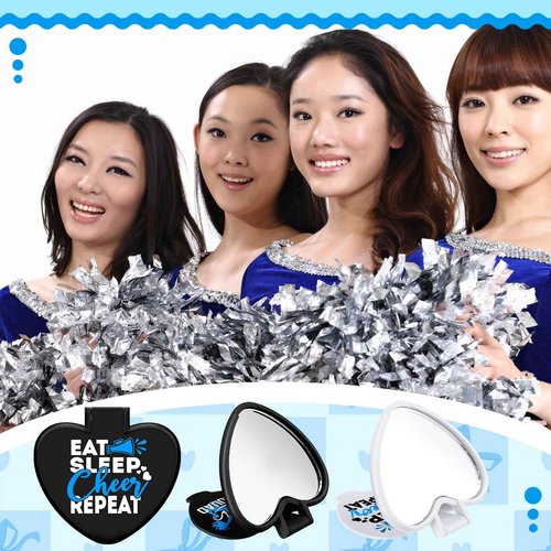 Threehoney 48 Pcs Cheerleader Mirror Gifts Bulk Cheerleading Compact Mirror Bulk Mini Heart Shaped Folding Pocket Makeup Purse Cheer Inspirational Cheer Gifts Party Favors for Team (Blue)