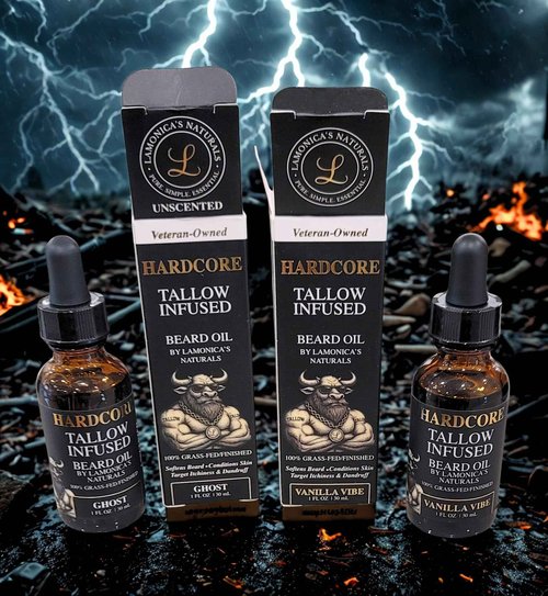 LAMONICA'S NATURALS Beard Oil for Men –TALLOW-INFUSED, Softens & Moisturizes Beard – Organic Sanadalwood + USDA Vanilla Scent – Veteran-Owned Grooming – HARDCORE