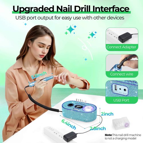 JOSGLOI Electric Nail Drill Professional: Shiny 40000RPM Electric Nail File Kit E File Nail Drill Machine with LCD Display for Acrylic Gel, Manicure Pedicure Polishing Grinder for Salon Home, Diamond