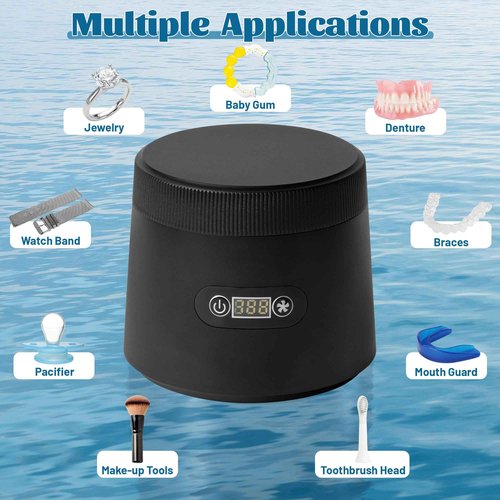 MALLMALL6 Ultrasonic Retainer Cleaner with UV & Air-Drying, 45kHz Portable Dental Retainer Machine with 3 Timing Modes, Dental Cleaning Pod for Dentures Mouth Guards Braces Aligner Jewelry