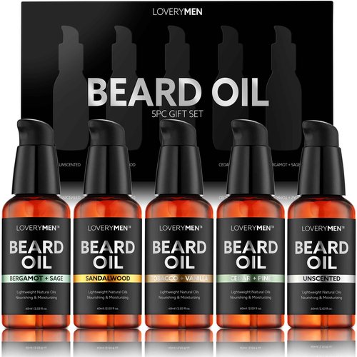 Deluxe Beard Oil for Men - Sandalwood, Tobacco Vanilla, Bergamot Sage, Cedar Pine, Unscented Fragrances, Natural Mens Beard Oil Kit With Argan & Jojoba Oil, Beard Softener Grooming Mens Beard Care