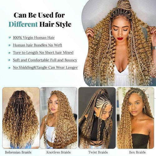 Human Braiding Hair for Boho Braids Human Hair Braiding Hair 100g 2 Bundles 14 Inch Curly Boho Hair for Braiding Knotless Deep Water Wave Bulk Human Hair for Braiding Bohemian Hair