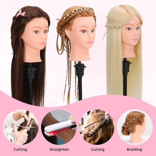 Mannequin Head with 80% Human Hair & Adjustable Manikin Head Tripod - 28" Cosmetology Practice Doll for Hairdresser (28 Inch-Tripod Set with Styling Tools)