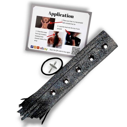 Silver Sparkle motorcycle Leather Hair Wrap 8" Inch - Ponytail protector & Long Hair Protector for Biker Helmet | Bling Motorcycle Accessories for Women with Fringe | Made in USA | Hair Accessory