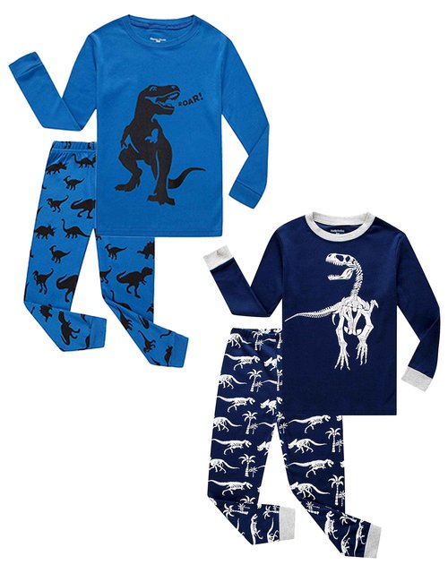 Family Feeling 4 Piece Little Boys Dinosaur Pajamas Long sleeve 100% Cotton Kid Pjs 5