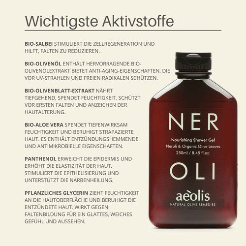AEOLIS Refreshing Shower Gel with Neroli and Olive Leaves – Greek Olive Oil Shower Gel for Men & Women – Clean Beauty Body Cleanser – Natural Skincare from Greece – Invigorating Body Care 9.12 Fl Oz