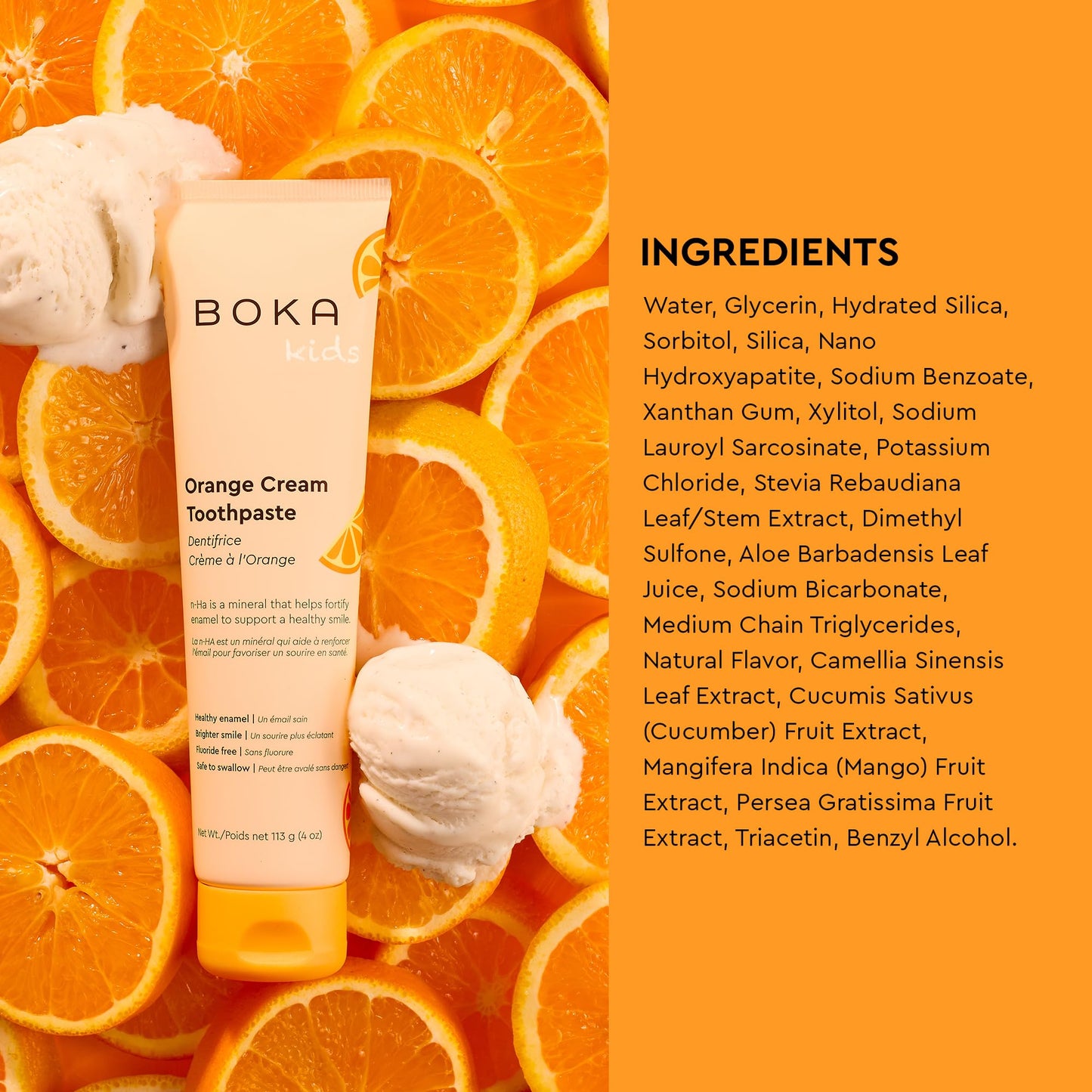 Boka Fluoride Free Toothpaste Nano Hydroxyapatite, Helps Remineralize, Appropriate for Sensitive Teeth, Whitening - for Adult, Kids Oral Care - Orange Cream Flavor, 4oz 3Pk - US Manufactured