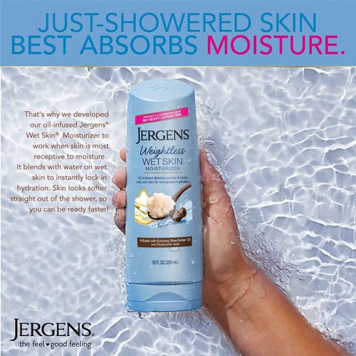 Jergens Wet Skin Body Moisturizer With Coconut Oil, In Shower Lotion For Dry Skin 10 Fl Oz & Wet Skin Body Moisturizer with Shea Butter Oil, Pure Shea Butter In Shower Lotion