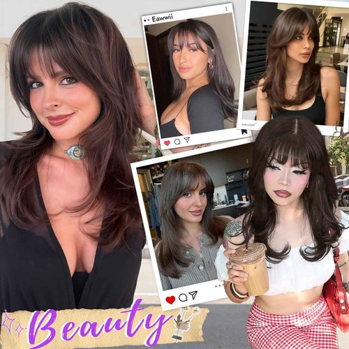 Eawwii Wig with Bangs for Women Ash Blonde with Silver Highlights-Dark Roots Straight Face-Framing Layers Hairstyle 4x4 Realistic Scalp Glueless Synthetic Wigs Medium Length for Everyday Use