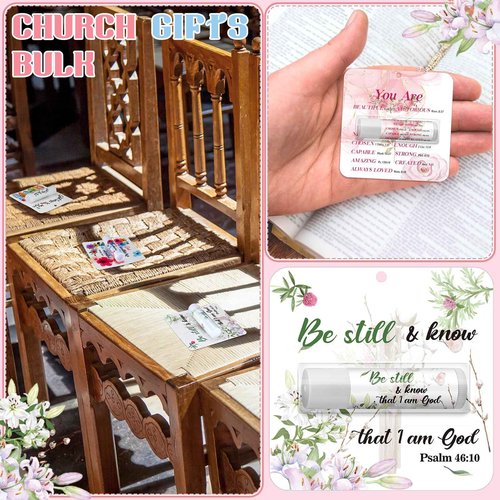 50 Pack Christmas Christian Gifts Bulk for Women Men Religious Lip Balms Bulk Church Party Favors Christmas Party Gifts Stocking Stuffers Bible Verse Study Supplies for Employee Staff Coworker