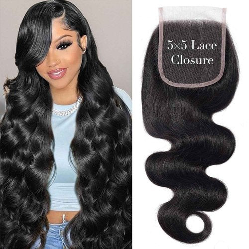 5x5 HD Lace Closure Body Wave lace Frontal Closure Ultra-thin Invisible Transparent Lace Closure Human Hair Pre-Plucked Brazilian Human Hair Closure Natural Color 18 Inch