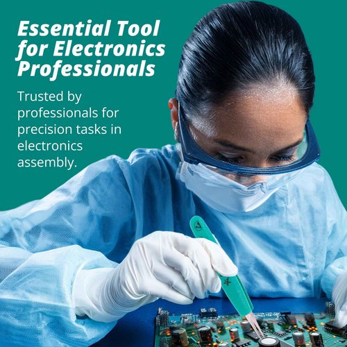 Excelta Ergo-Tweeze 3-SA-PI-ET Precision Tweezers, Straight Very Fine Tip, ESD Safe TealShield Grips, Anti-Magnetic 316L Neverust Stainless Steel, 5.25" OAL for Electronics, Lab, Cleanroom, Forensics