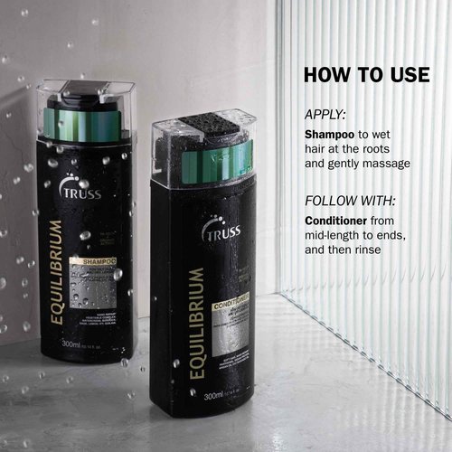 TRUSS Equilibrium Shampoo for Oily Hair - Itchy Scalp Treatment for Color-Treated Hair - Helps Balance Oily Scalp & Dry Ends - Hydrating & Cleansing Formula - Salt & Dye-Free (10.14 oz)