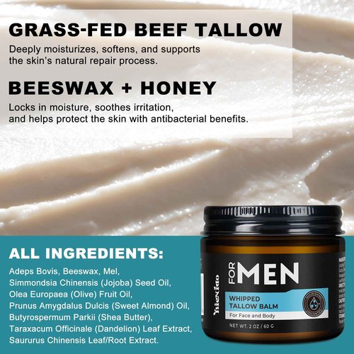 BieNido Beef Tallow for Skin Men – Whipped Beef Tallow and Honey Balm for Men with Raw Honey & Jojoba Oil for Sensitive and Dry Skin