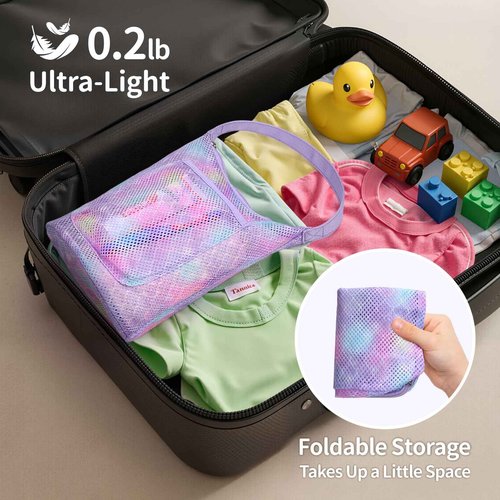 BrainyBees Kids Shower Caddy Mesh – Small Kids Toiletry Bag Girls Shower Bag Portable, Collapsible Camp Dorm Gym Travel Bathroom Essentials Gift, Purple Mermaid