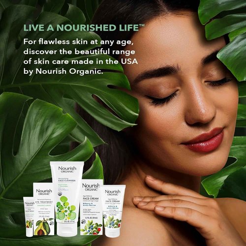 Nourish Organic Face Cream, Bilberry & Arctic Berries – Age Defense Formula with Aloe Vera & Borage Oil, 1.7 Oz + Washable Cotton Round