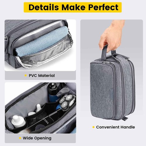 Vorspack Travel Toiletry Bag - Water Resistant Travel Bag for Toiletries, Cosmetics, Accessories, Gifts for Men - Grey