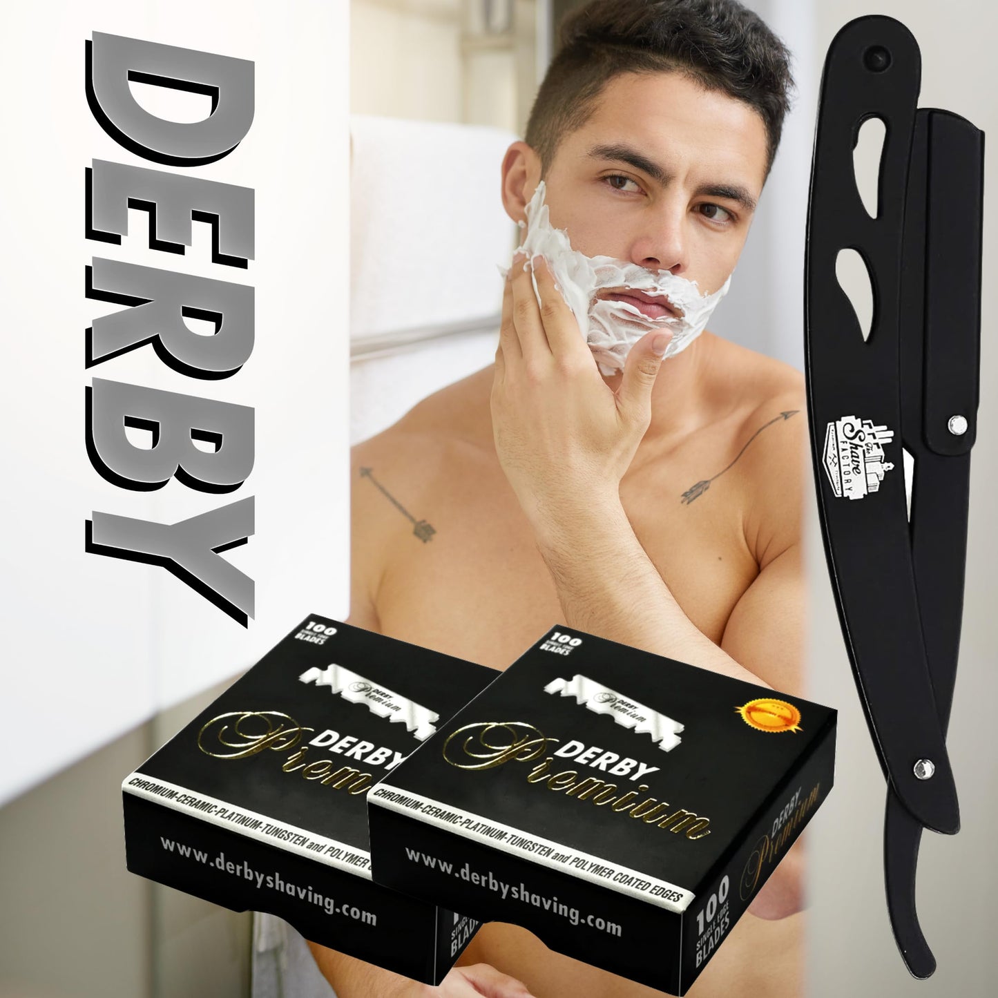 Derby Premium Single Edge Razor Blades, Razor Blades, Single Edge, Ultra Sharp, Chromium - Ceramic - Platinum - Tungsten and Polymer Coated Edges (1)