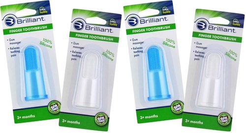 Brilliant Baby Finger Toothbrush - Silicone Gum Massager and Teether Brush for Infant and Toddler, 3 Months Old and Up, Gum and Tooth Cleaner, for Teething Relief- Oral Care, Blue/Clear, 2 (Pack of 2)
