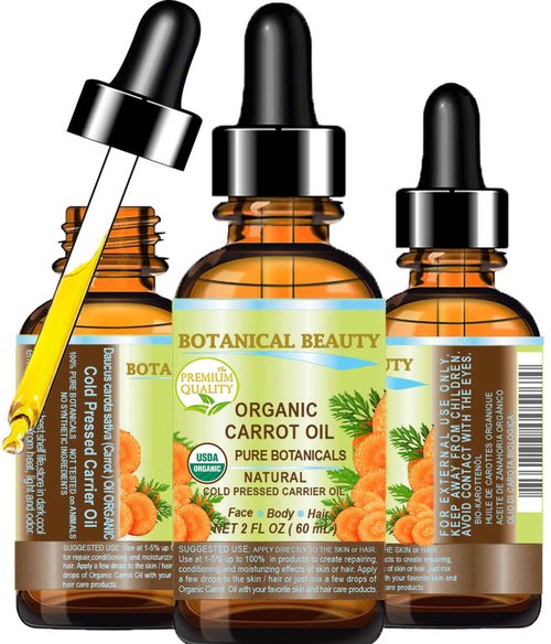 Botanical Beauty Organic CARROT SEED OIL 100% Pure VIRGIN UNREFINED Undiluted Cold Pressed Carrier Oil for Face, Skin, Body, Hair, Lip, Nails. Rich in Beta Carotene, Vitamin E (2 Fl Oz)
