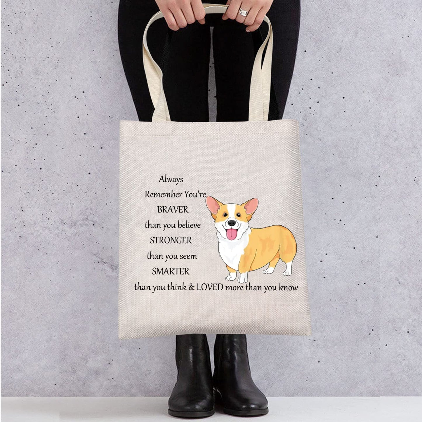 LEVLO Corgi Dog Cosmetic Make up Bag Corgi Lover Gift Corgi You Are Braver Stronger Smarter Than You Think Makeup Zipper Pouch Bag For Dogs Owner Corgi Mom (Corgi Tote)