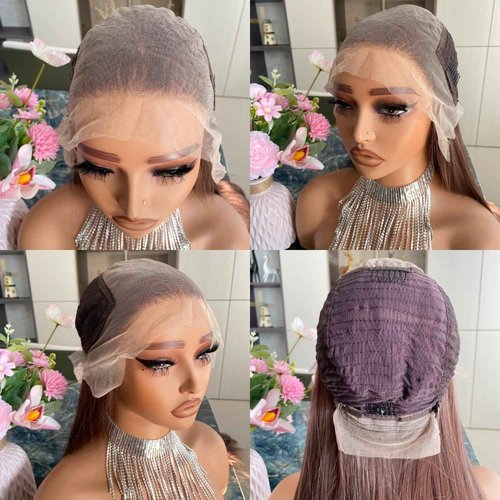 Carkira Long Brown Wig with Blonde Highlight 13x6 Lace Front Wigs Ombre Dark Root Silk Straight Synthetic Fiber 24Inch Pre Plucked for Women Girls