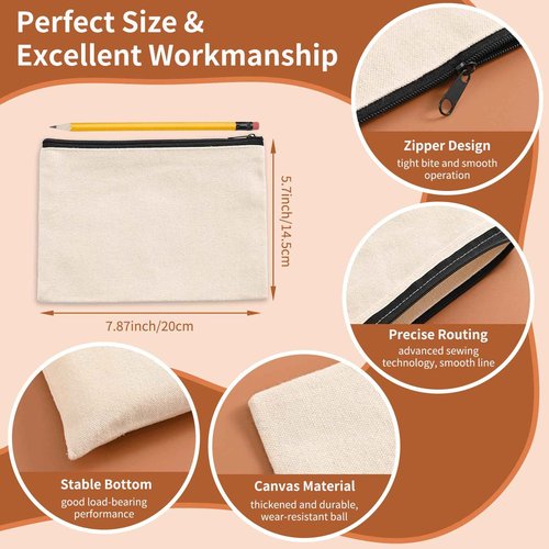 50Pcs Canvas Makeup Bags Bulk, 7.87 x 5.7 Inch Cotton Sublimation Blank DIY Heat Transfer Cosmetic Bag w/Colorful Zipper for Bridesmaid Makeup Bag Travel Toiletry Pouch Storage, Ivory, Christmas Craft