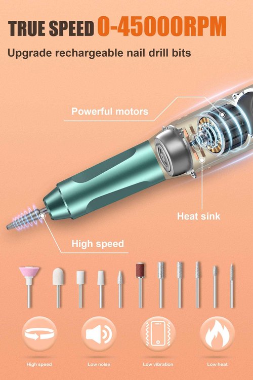 Electric Nail Drill Professional, 45000RPM Cordless Electric Nail File for Acrylic Gel Nails, Professional Nail Drill Manicure Pedicure Polishing Shape Tools for Home Salon