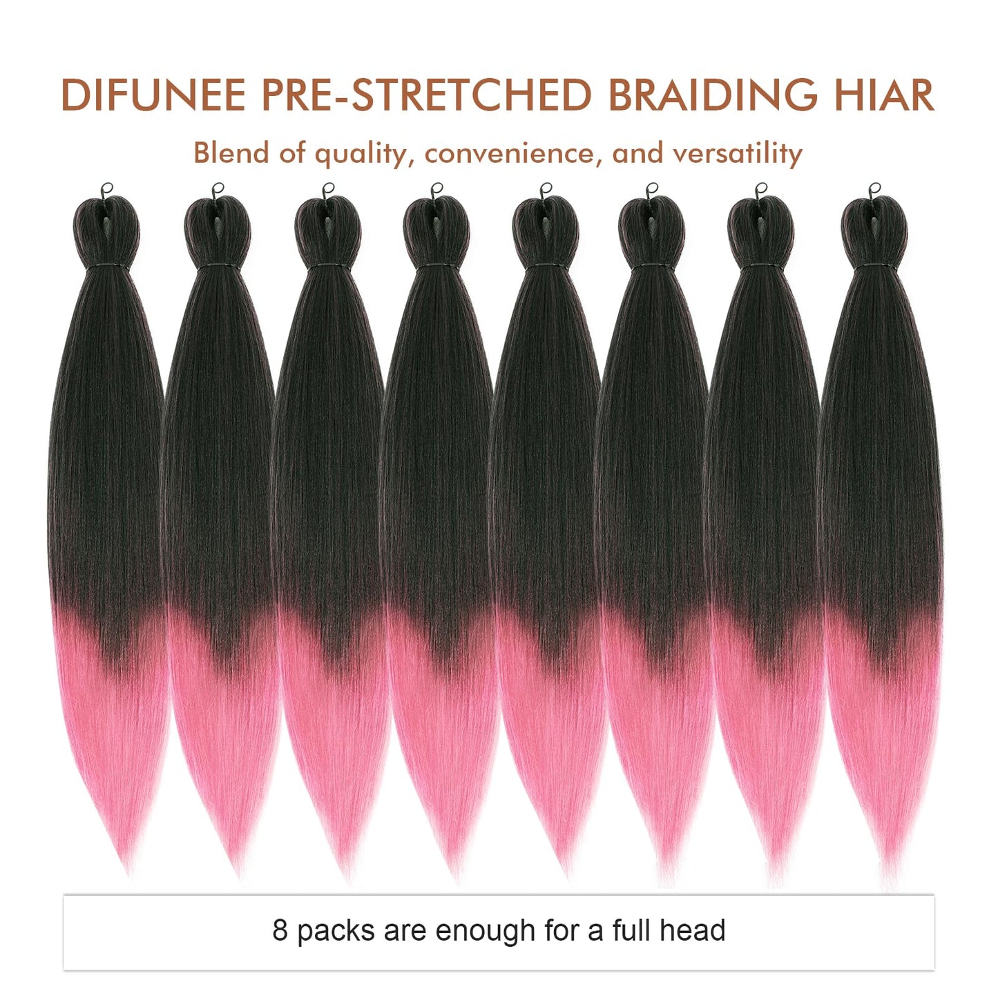 DIFUNEE Pre-stretched Braiding Hair - 16 Inch 8 Packs Ombre Pink Short Braiding Hair For Twist or Box Braids, Yaki Texture Hot Water Setting Synthetic Braiding Hair Extensions (16 Inch, T-Pink-8P)