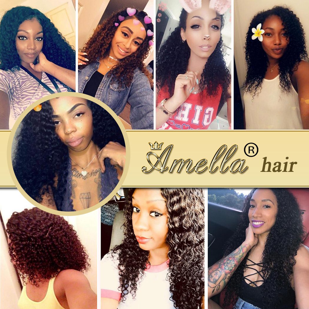 Amella Hair Brazilian Curly Human Hair Bundles with Closure Grade 8A Virgin Unprocessed Brazilian Hair Weave Bundles with Closure Free Part 16 18 20 with 16" Closure