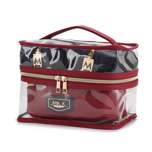 MKF 4PCS Stylish Cosmetic Bag Portable Makeup Travel Organizer Case Navy Red