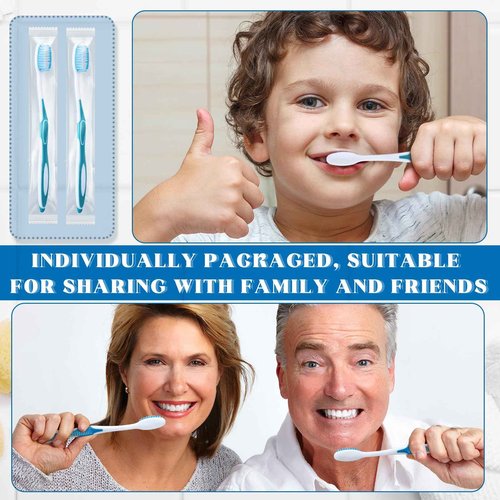 RimCereal 100 Pcs Prepasted Disposable Toothbrushes Individually Wrapped Pre Pasted Soft Bristle Tooth Brush Travel Toothbrush for Camping Guestroom Car Office School Hotel Homeless Gifts (Blue)