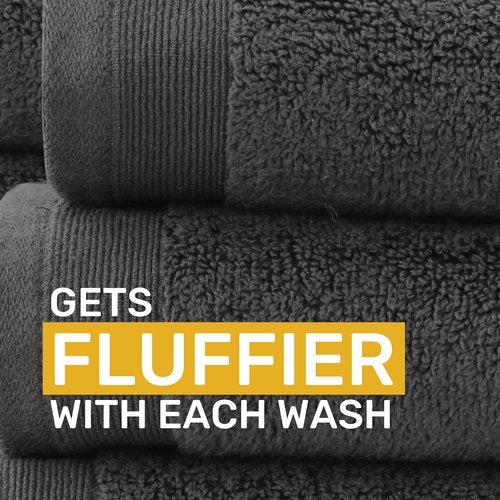 Luxury 100% Cotton Washcloths - Pack of 12, Extra Soft & Fluffy, Quick Dry & Super Absorbent, Hotel Quality, Small Hand Towel Set for Gym, Salon, Spa & Home, White / Charcoal Gray - 13" x 13"