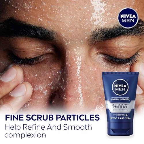 NIVEA MEN Maximum Hydration Moisturizing Face Wash (5 Fl Oz) + Maximum Hydration Deep Cleaning Face Scrub (3 x 4.4 Oz), Skin Care Set for Men with Aloe Vera
