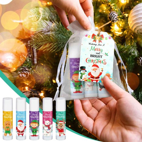 Dunzy 50 Set Christmas Favors Lip Balm Gifts Bulk Xmas Supplies Souvenirs Goodies Moisturizing Lip Care Products Small Thank You Appreciation Gifts for Guest Boys Girls (Santa Style)