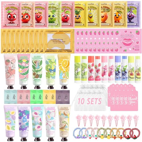 100Pcs Spa Party Supplies for Girls,Spa Party Favors Skincare Fruit Face Masks,Lip Masks,Under Eye Patches,Hand Cream,Lip Balm,Thank You Gifts Bulk,Spa Birthday Sleepover Party Supplies for Women