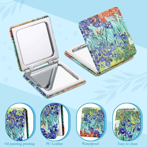 Vercraft 8 Pcs Compact Mirror Double Sided Makeup Square PU Leather Portable Pocket Hand Mirror Bulk with 2X1X Magnification Art Gift for Woman